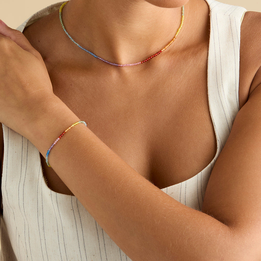 Beaded Jewellery - Rainbow Gemstone Necklace in 9k White Gold - Beaded Necklace - Astrid &amp; Miyu