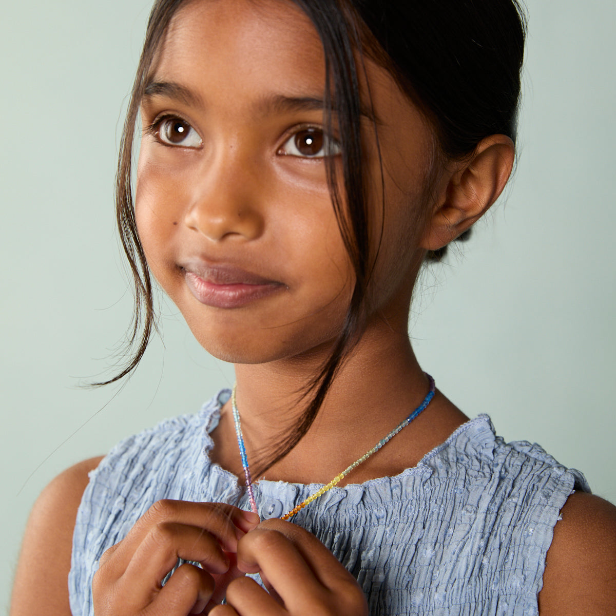 A&M Junior Collection - Junior Rainbow Gemstone Necklace in 9k White Gold - Beaded Necklace - Astrid &amp; Miyu