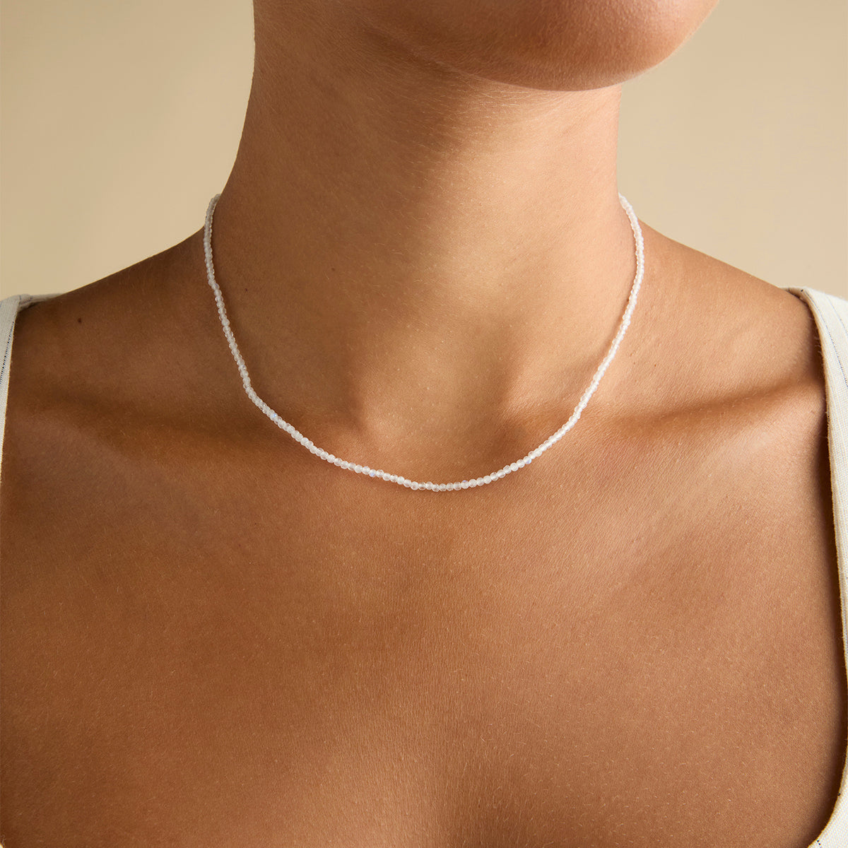 Beaded Jewellery - Moonstone Gemstone Necklace in 9k White Gold - Beaded Necklace - Astrid &amp; Miyu