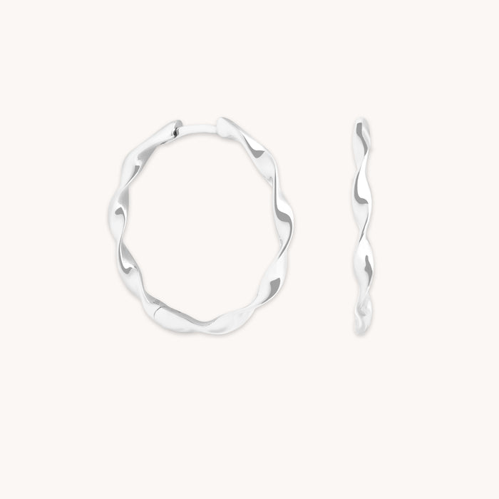 Earrings - Twist Large Hoops in Solid White Gold - Hoop Earrings - Astrid &amp; Miyu