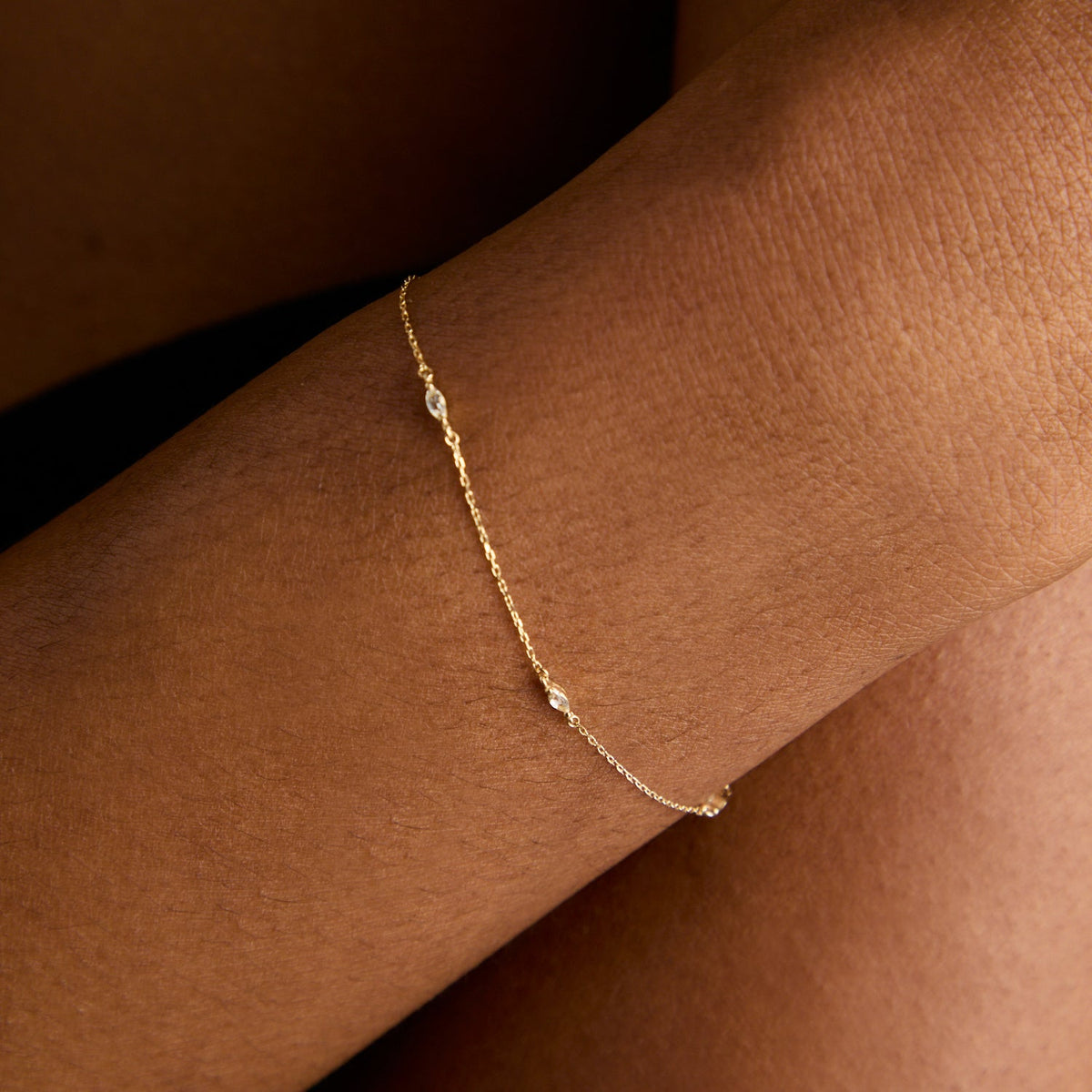 April White Topaz - White Topaz Marquise Charm Bracelet in Solid Gold - Charm Bracelets - Astrid &amp; Miyu