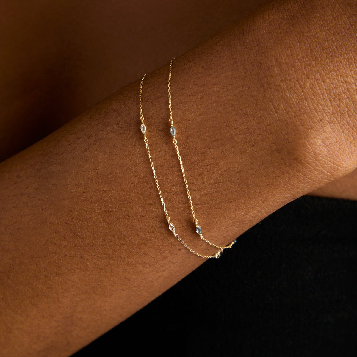 April White Topaz - White Topaz Marquise Charm Bracelet in Solid Gold - Charm Bracelets - Astrid &amp; Miyu