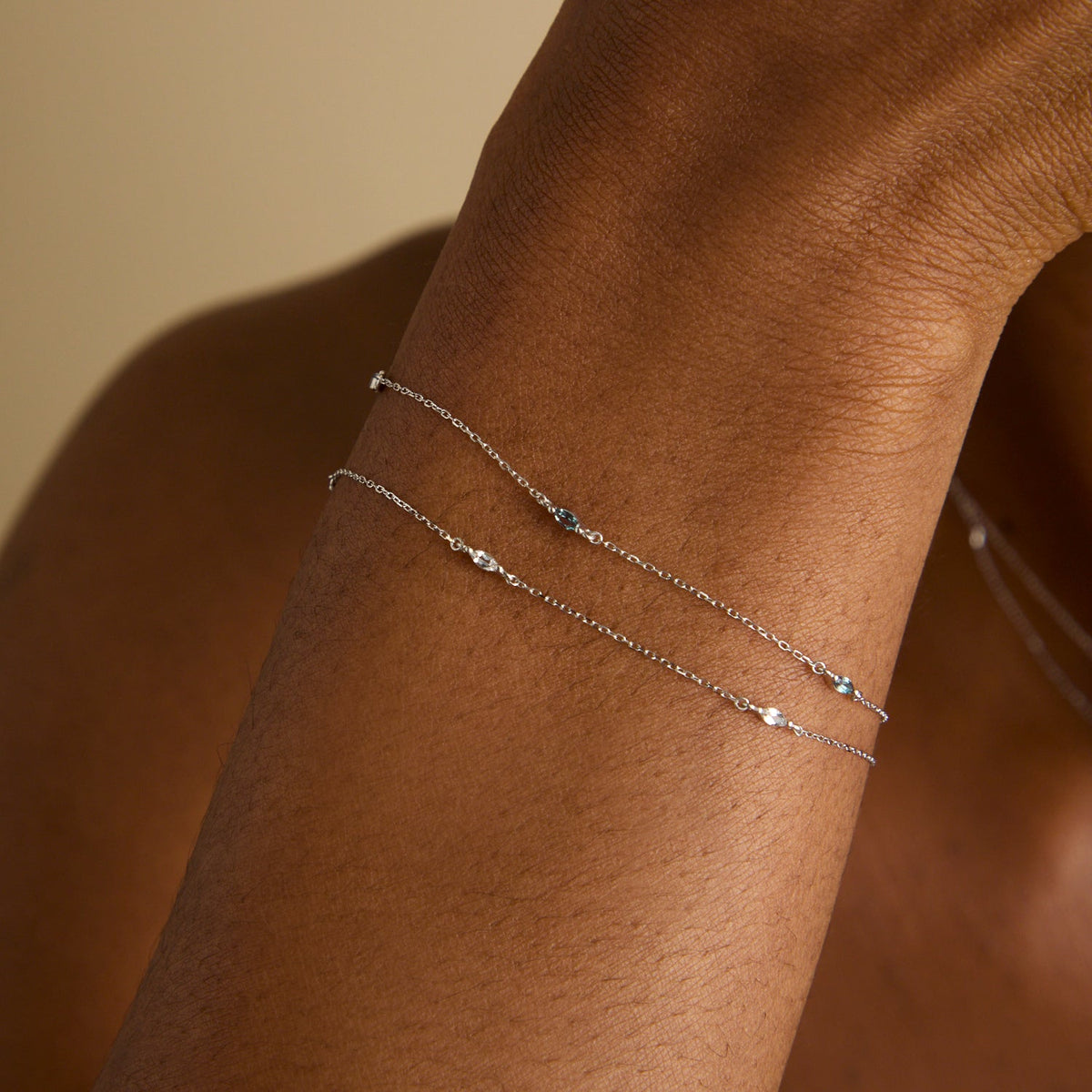 April White Topaz - White Topaz Marquise Charm Bracelet in Solid White Gold - Charm Bracelets - Astrid &amp; Miyu