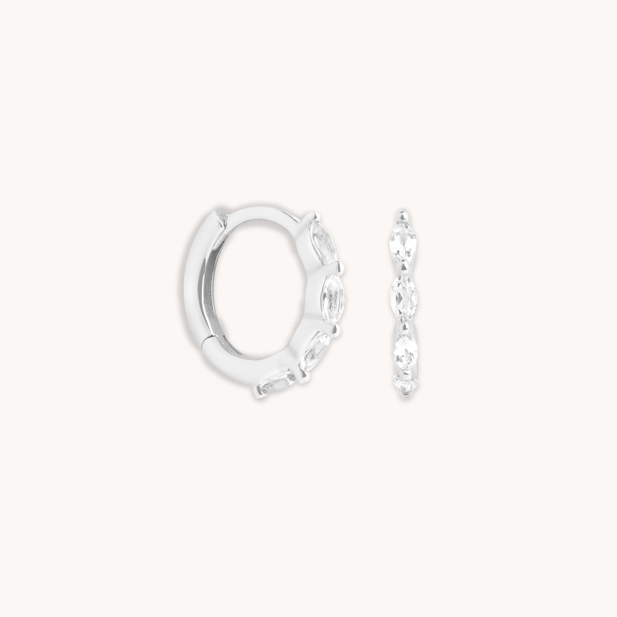 April White Topaz - White Topaz Marquise Huggies in Solid White Gold - Huggies - Astrid &amp; Miyu