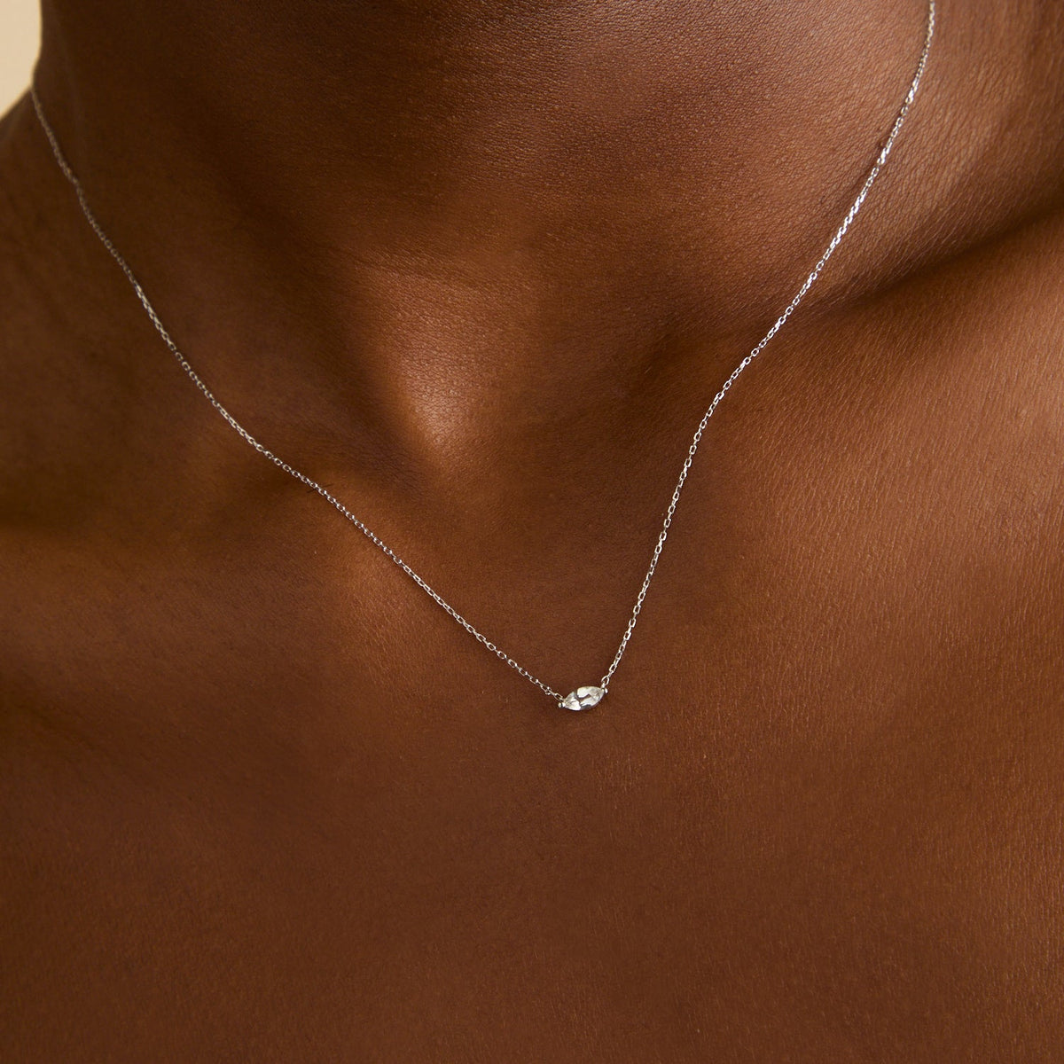 April White Topaz - White Topaz Marquise Necklace in Solid White Gold - Charm Necklaces - Astrid &amp; Miyu