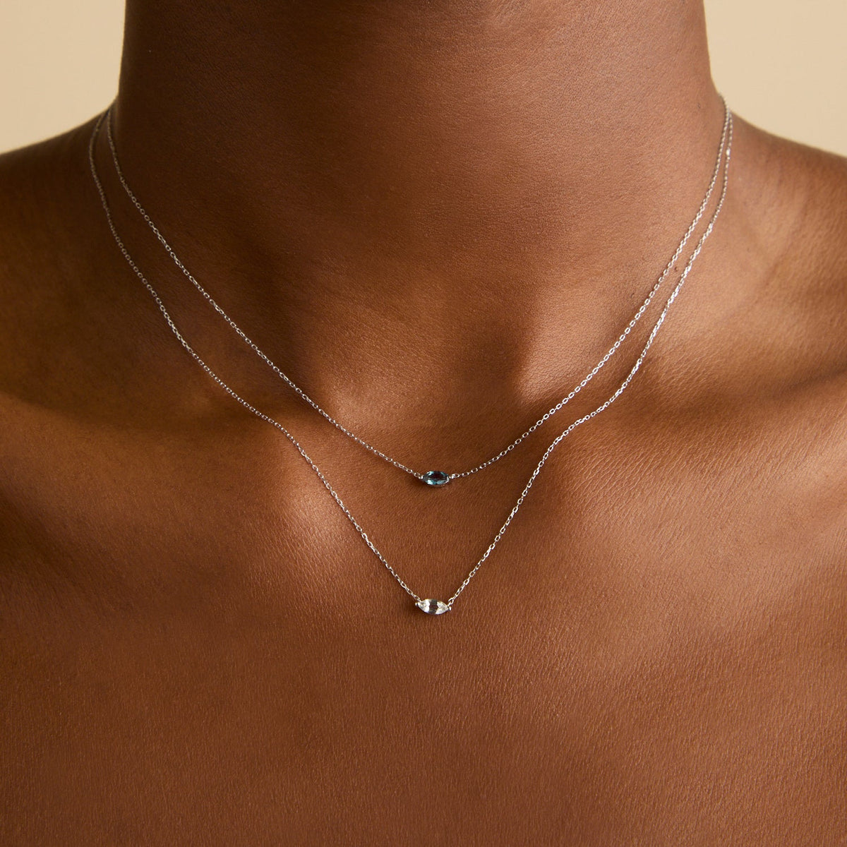April White Topaz - White Topaz Marquise Necklace in Solid White Gold - Charm Necklaces - Astrid &amp; Miyu