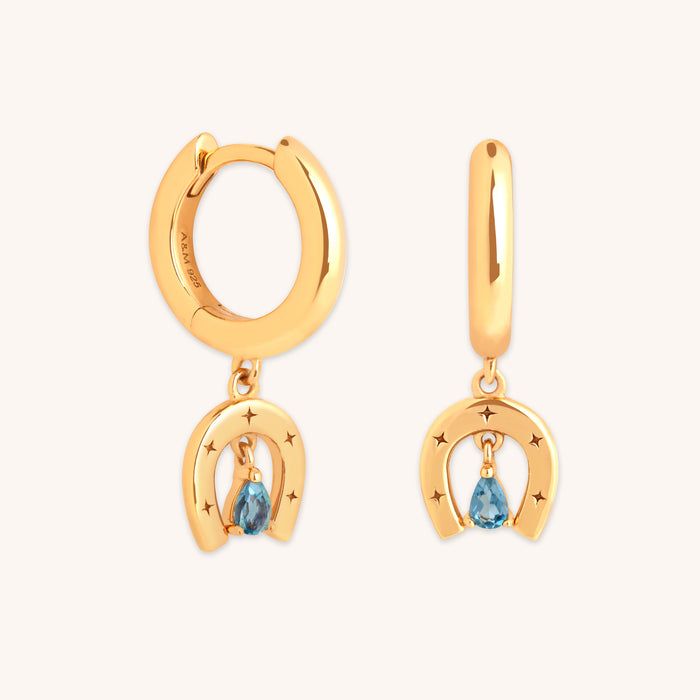 18k Gold Plated Jewellery - Horseshoe Charm Huggies in Gold - Huggies - Astrid &amp; Miyu
