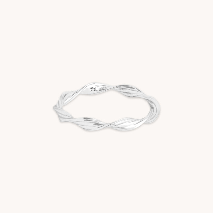 Recycled Sterling Silver Jewellery - Twist Band Ring in Silver - Band Ring - Astrid &amp; Miyu