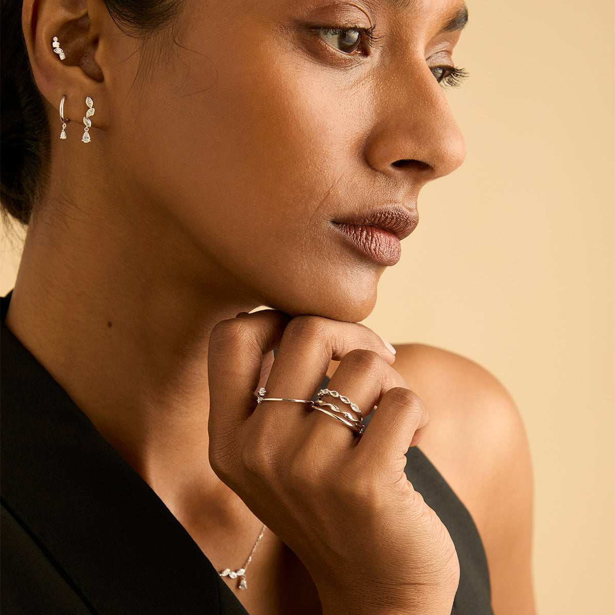 Flat Back Labret Studs - Diamond Bezel Cluster Piercing Stud in Solid White Gold - Piercing Studs - Astrid &amp; Miyu