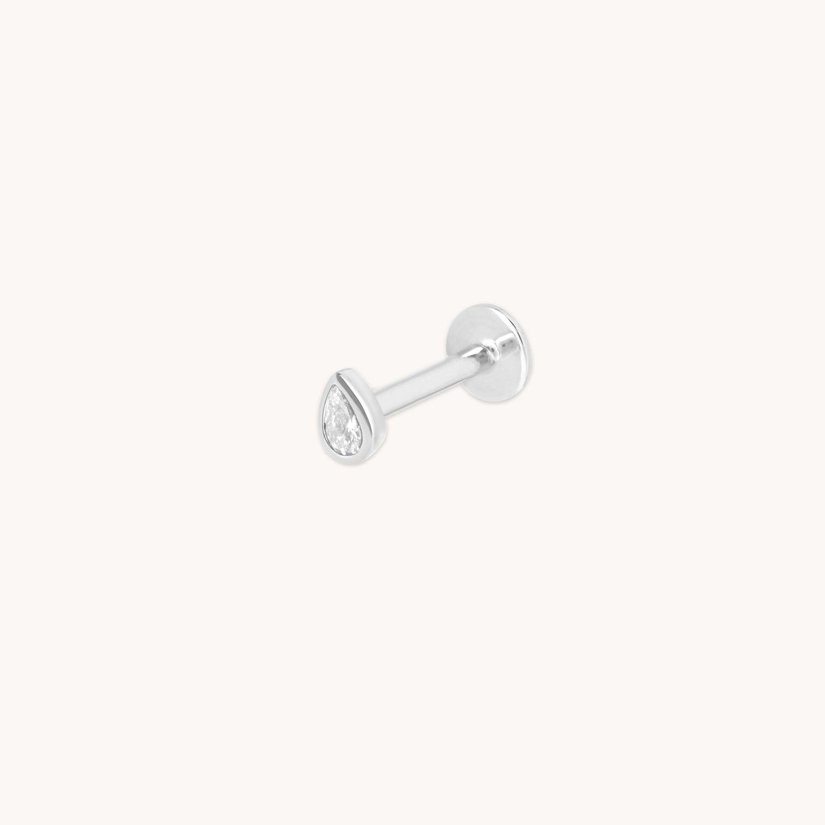 Diamond Bezel Pear Piercing Stud in Solid White Gold-Astrid &amp; Miyu