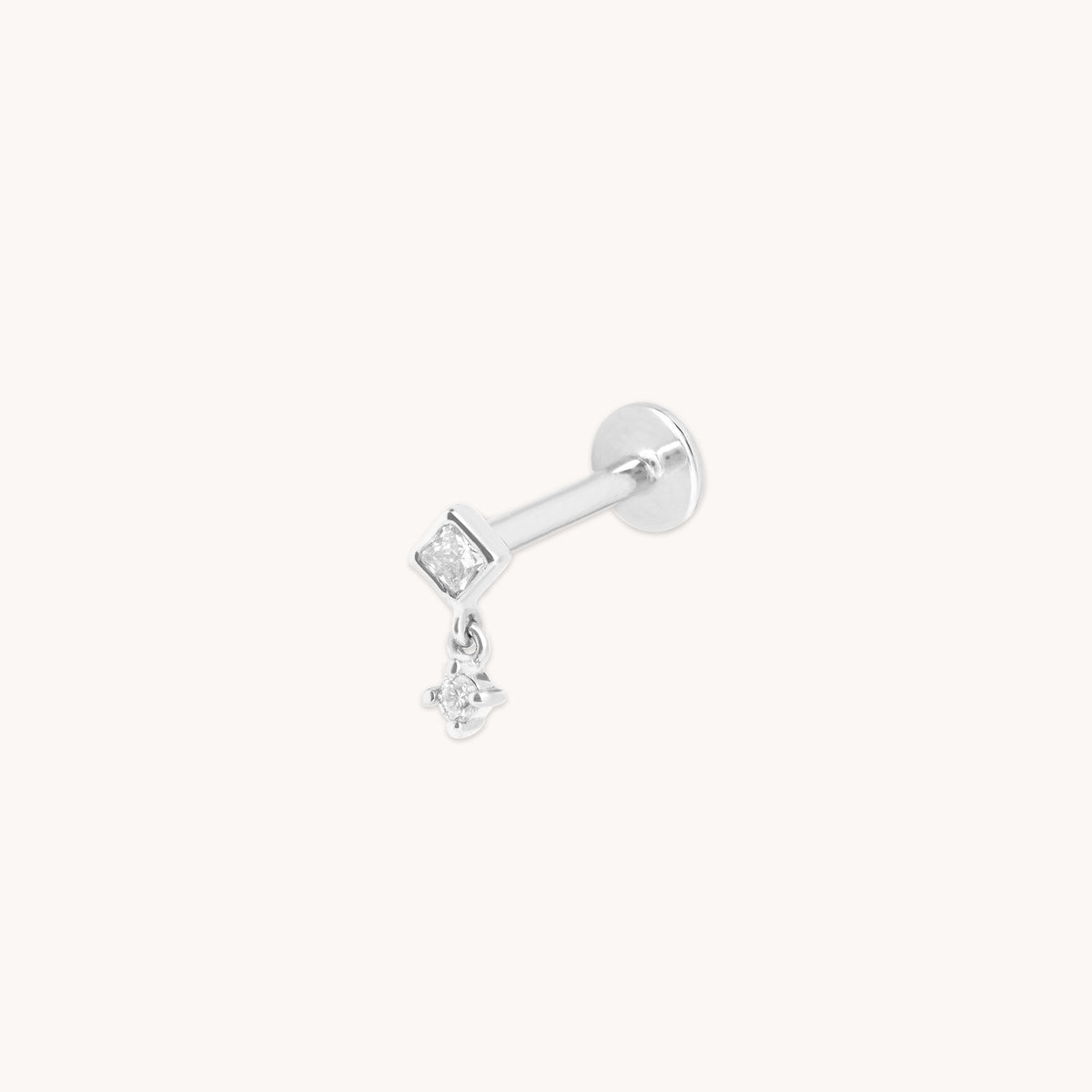 Diamond Bezel Charm Piercing Stud in Solid White Gold-Astrid &amp; Miyu