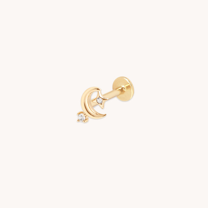 Celestial Moon Piercing Stud in Solid Gold-Astrid &amp; Miyu