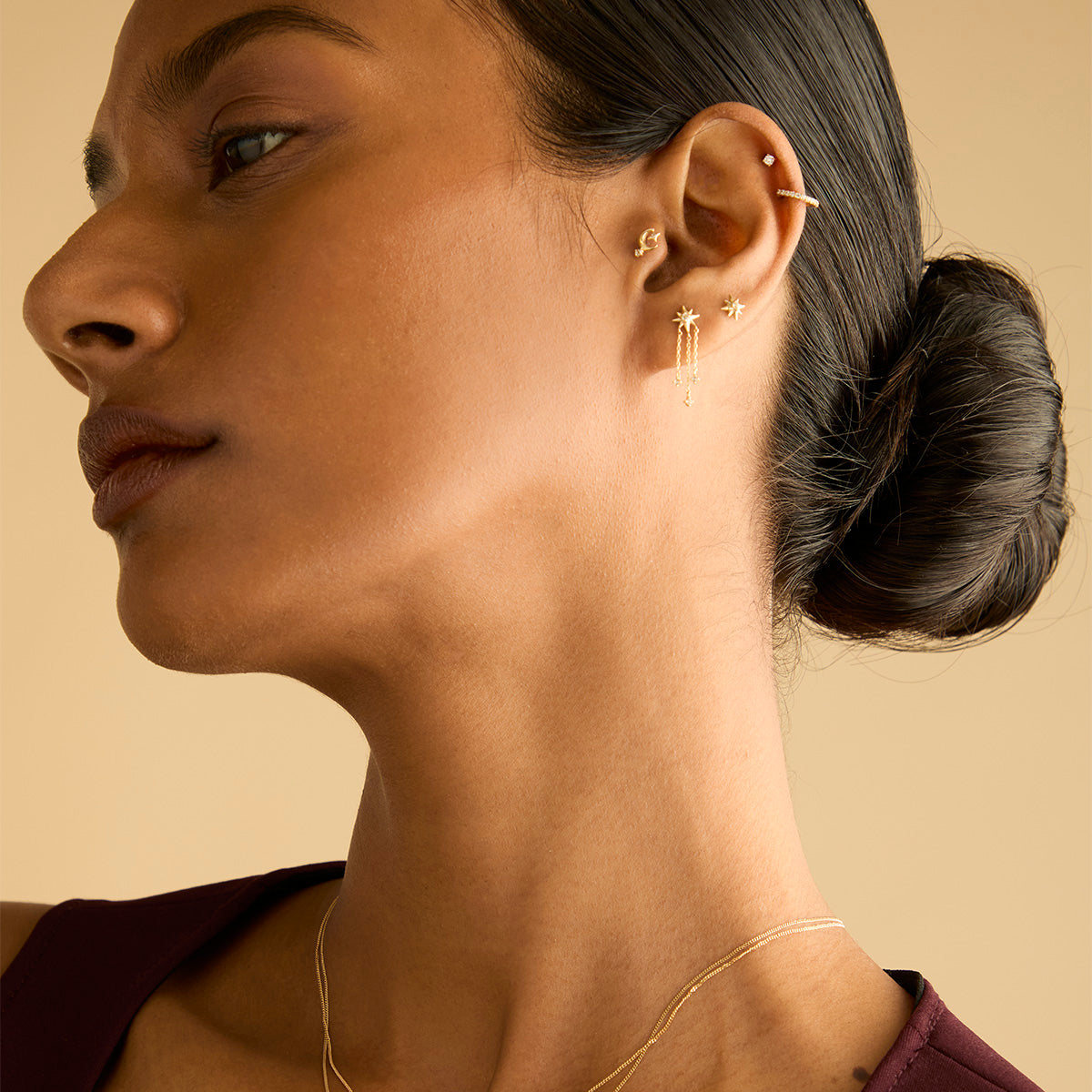 Flat Back Labret Studs - Celestial Moon Piercing Stud in Solid Gold - Piercing Studs - Astrid &amp; Miyu