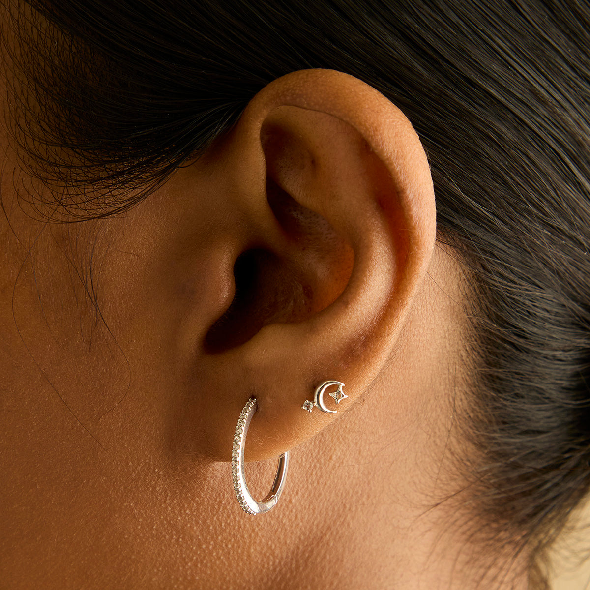 Flat Back Labret Studs - Celestial Moon Piercing Stud in Solid White Gold - Piercing Studs - Astrid &amp; Miyu