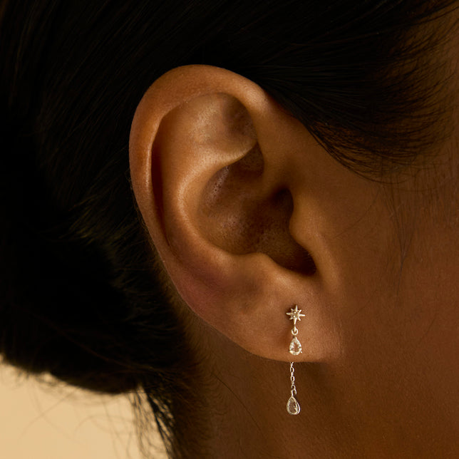April White Topaz - White Topaz Ear Curation Chain™ in Solid White Gold - Product Piercings - Astrid &amp; Miyu