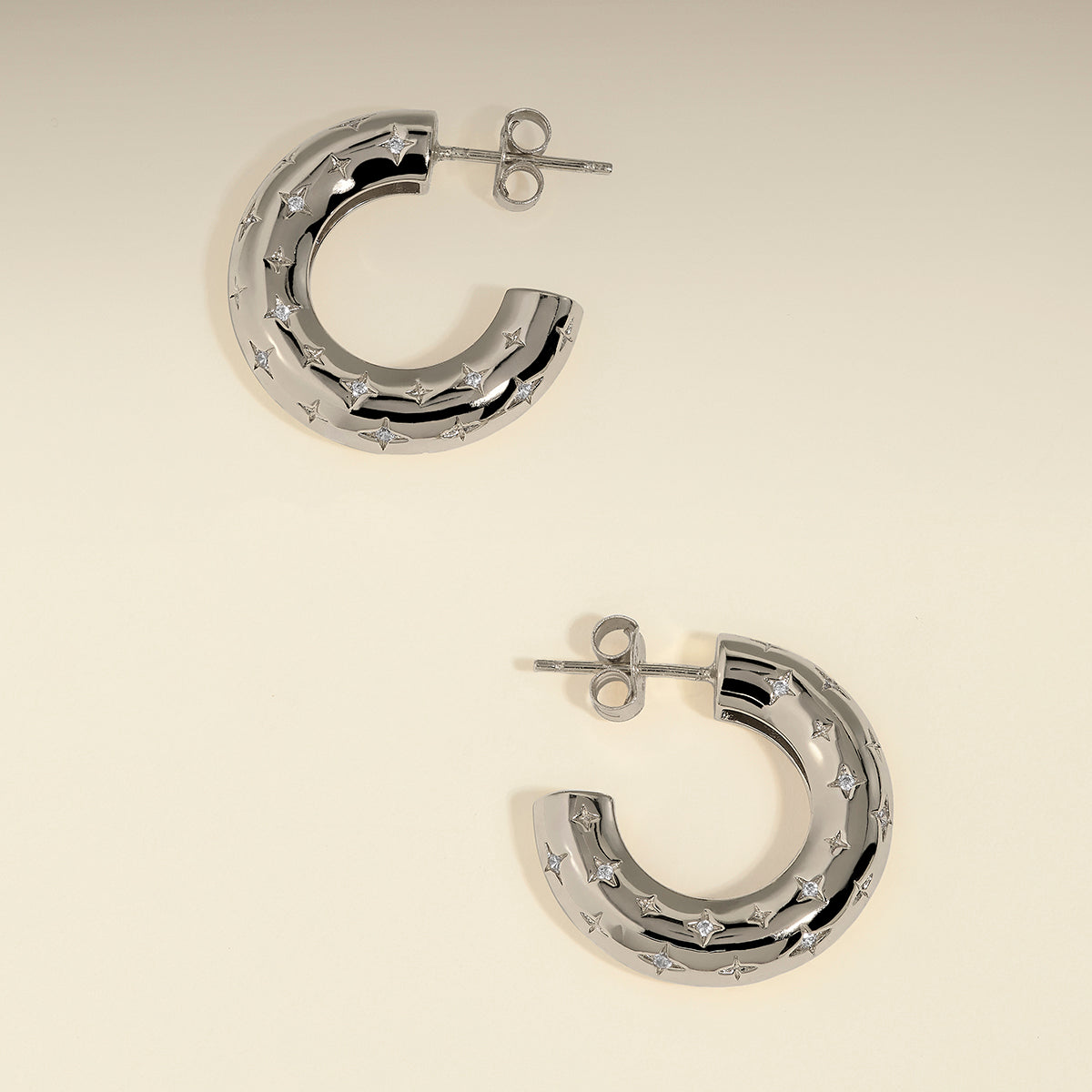 Cosmic Star Dome Hoops in Silver-Astrid &amp; Miyu