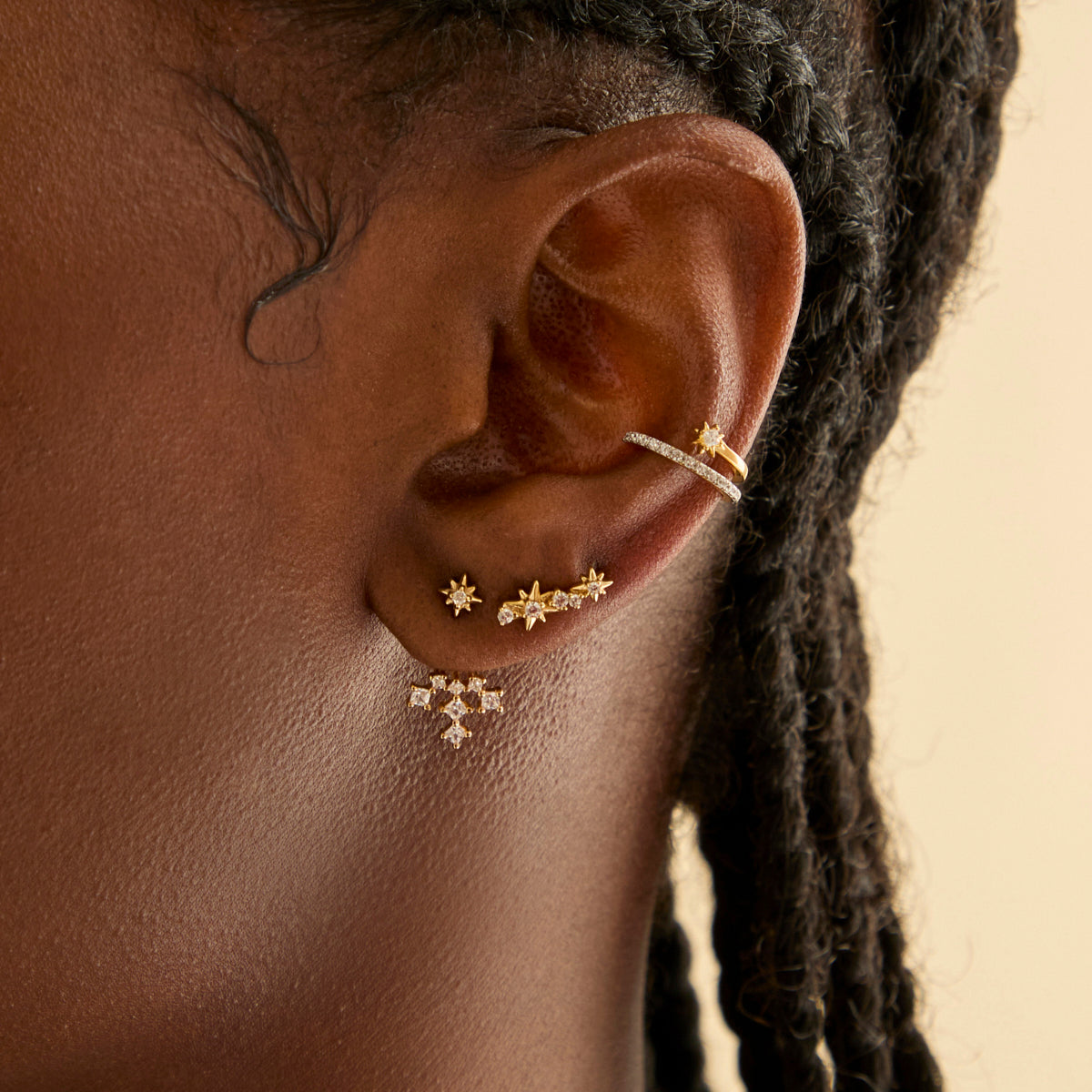 18k Gold Plated Jewellery - Cosmic Crystal Climber Stud Earrings in Gold - Stud Earrings - Astrid &amp; Miyu