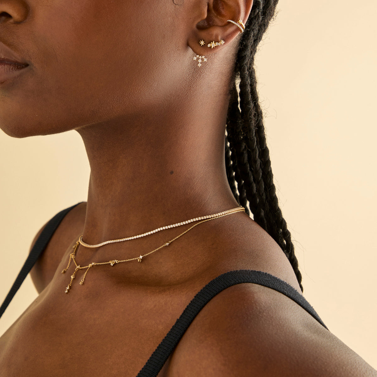 18k Gold Plated Jewellery - Cosmic Crystal Climber Stud Earrings in Gold - Stud Earrings - Astrid &amp; Miyu