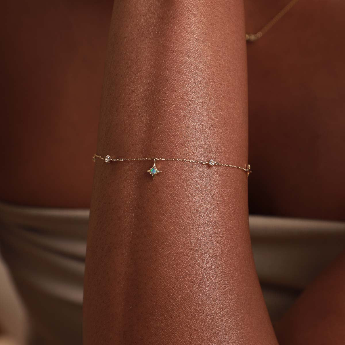 14k Gold Opal & Topaz - Cosmic Star Opal Charm Bracelet in Solid Gold - Charm Bracelet - Astrid &amp; Miyu