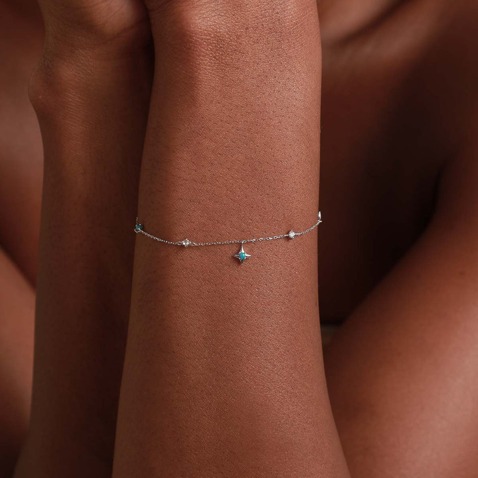 14k Gold Opal & Topaz - Cosmic Star Opal Charm Bracelet in Solid White Gold - Charm Bracelet - Astrid &amp; Miyu
