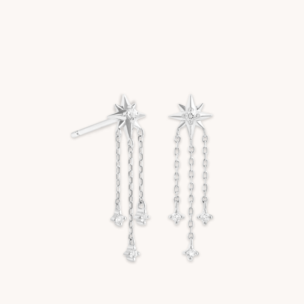 Earrings - Shooting Star Chain Drop Studs in Solid White Gold - Stud Earrings - Astrid &amp; Miyu