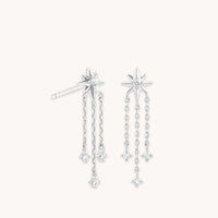 Earrings - Shooting Star Chain Drop Studs in Solid White Gold - Stud Earrings - Astrid &amp; Miyu