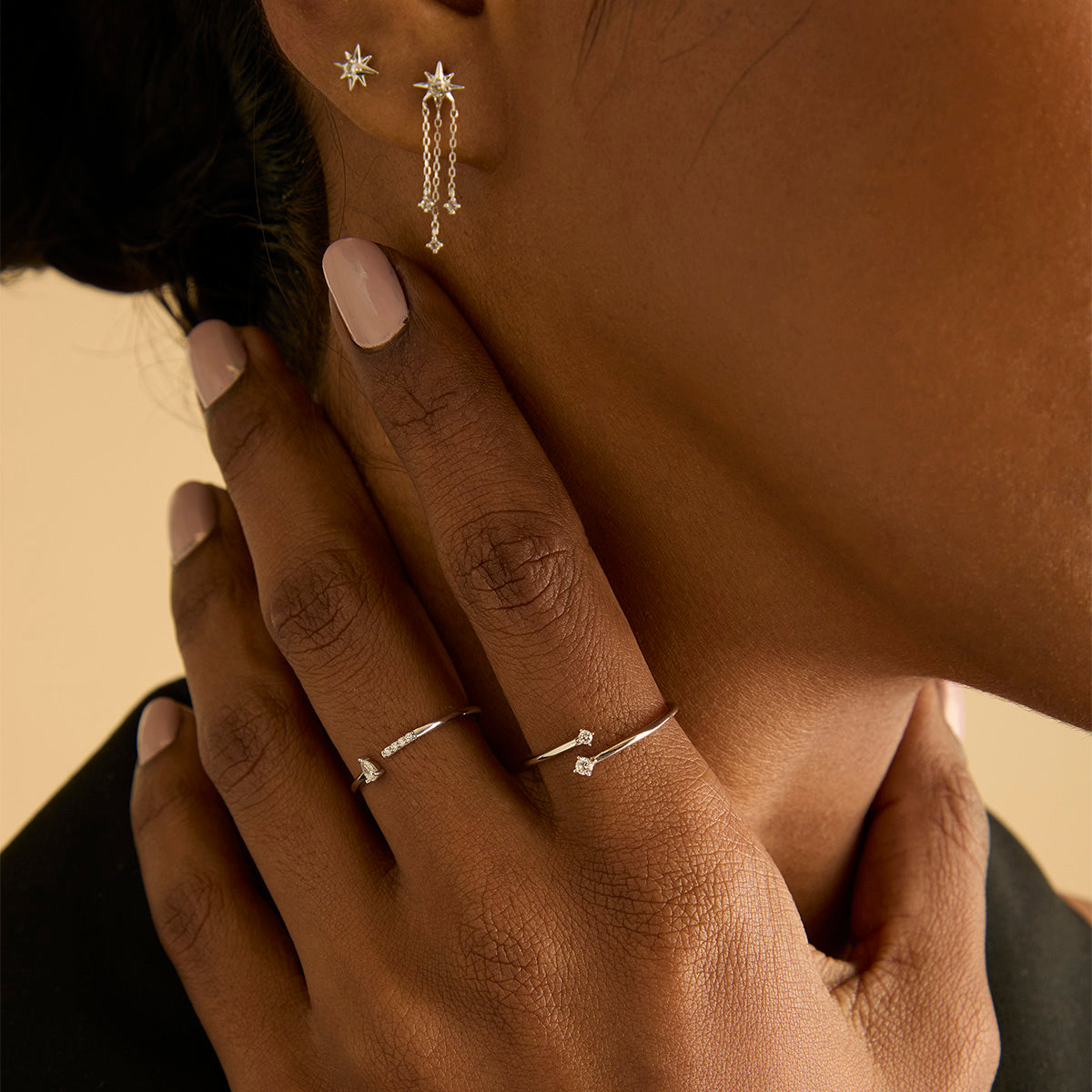 Earrings - Shooting Star Chain Drop Studs in Solid White Gold - Stud Earrings - Astrid &amp; Miyu