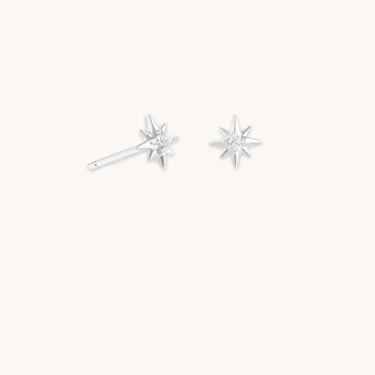 April White Topaz - White Topaz Star Studs in Solid White Gold - Stud Earrings - Astrid &amp; Miyu