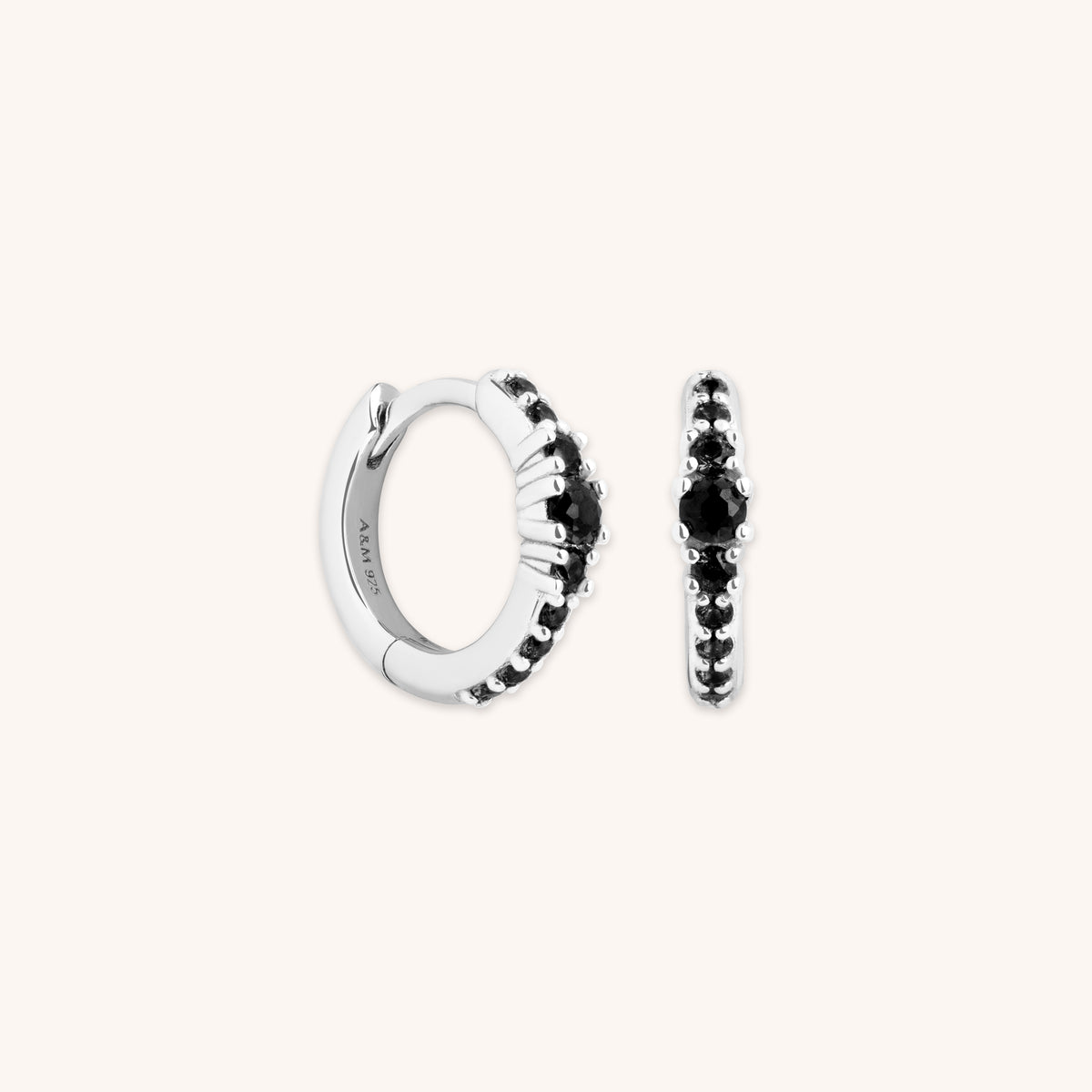 Black Crystal Graduated Huggies in Silver-Astrid &amp; Miyu