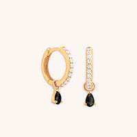 Black Pear Charm Huggies in Gold-Astrid &amp; Miyu