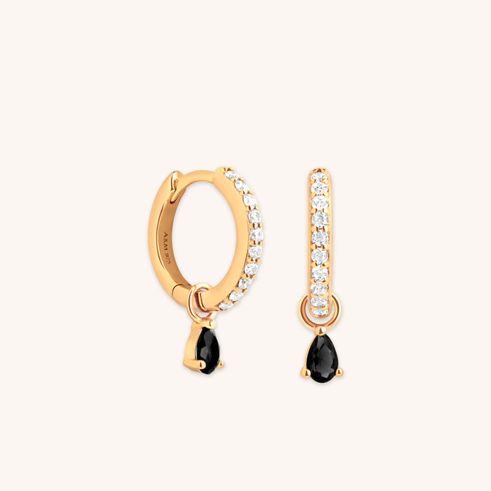 Black Pear Charm Huggies in Gold-Astrid &amp; Miyu