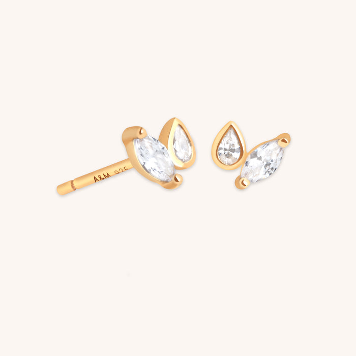 Crystal Duo Studs in Gold-Astrid &amp; Miyu