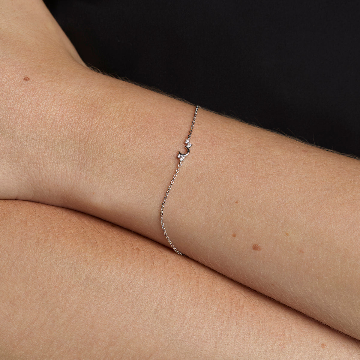 Crescent Moon Pendant Bracelet in Silver-Astrid &amp; Miyu