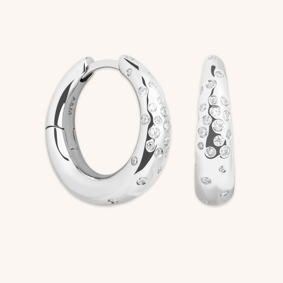 Crystal Scatter Dome Hoop in Silver-Astrid &amp; Miyu