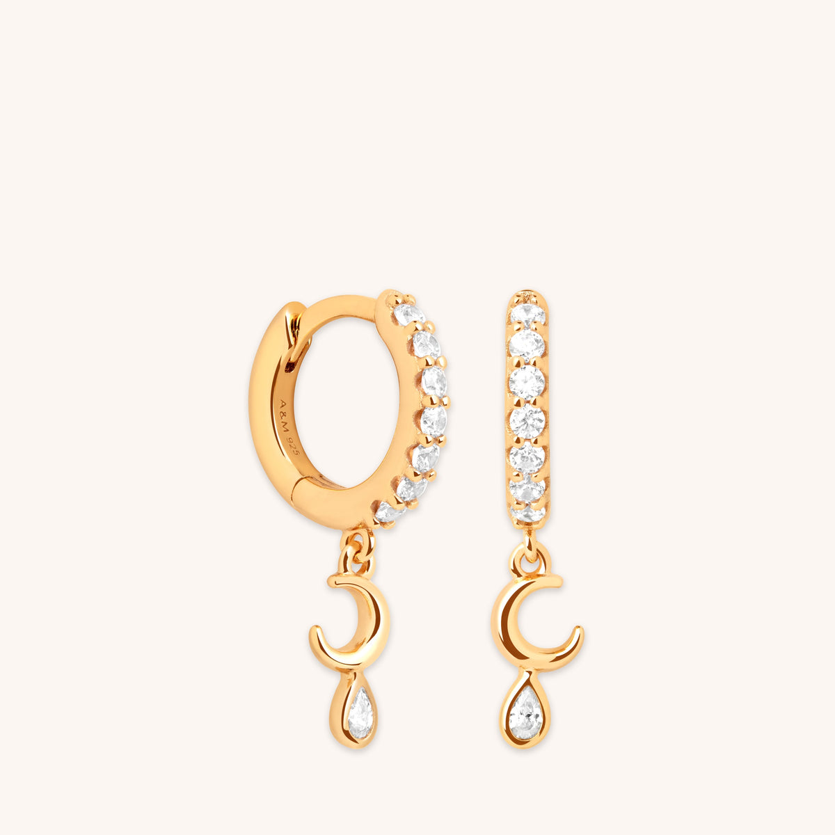 Crescent Moon Charm Huggies in Gold-Astrid &amp; Miyu