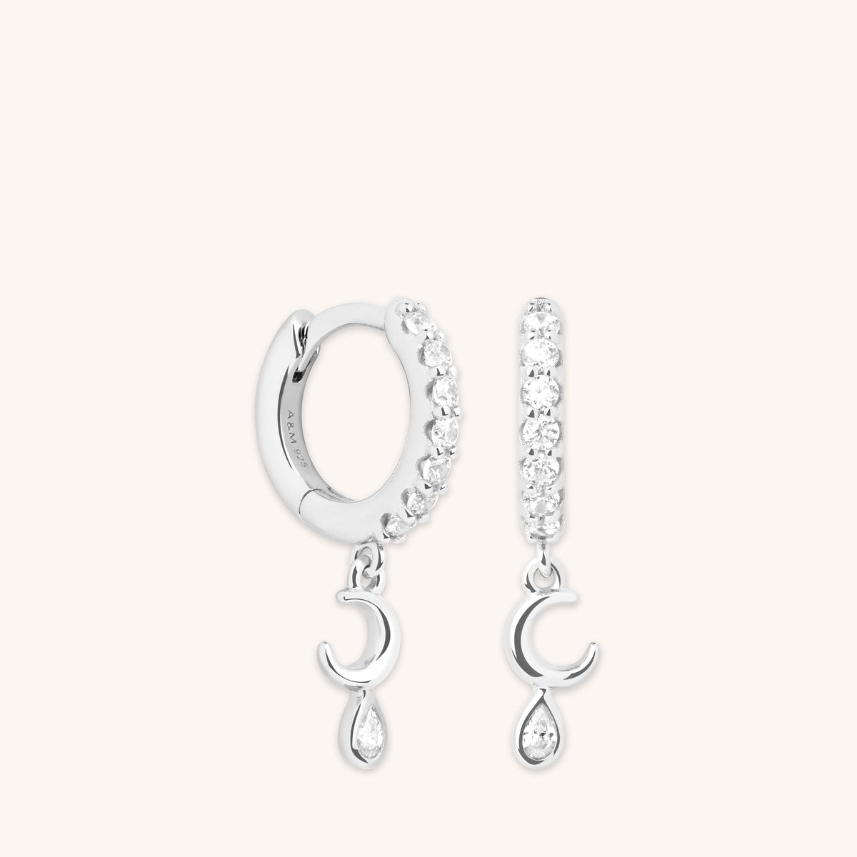 Crescent Moon Charm Huggies in Silver-Astrid &amp; Miyu