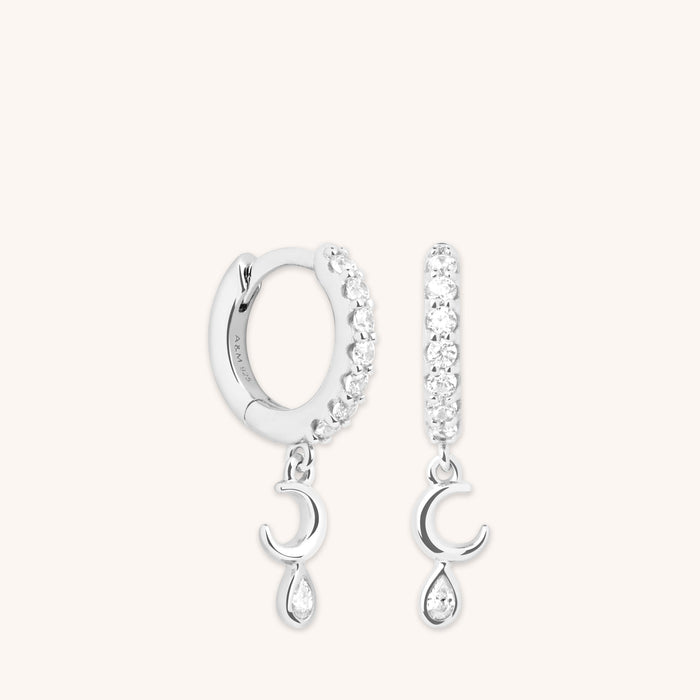 Crescent Moon Charm Huggies in Silver-Astrid &amp; Miyu