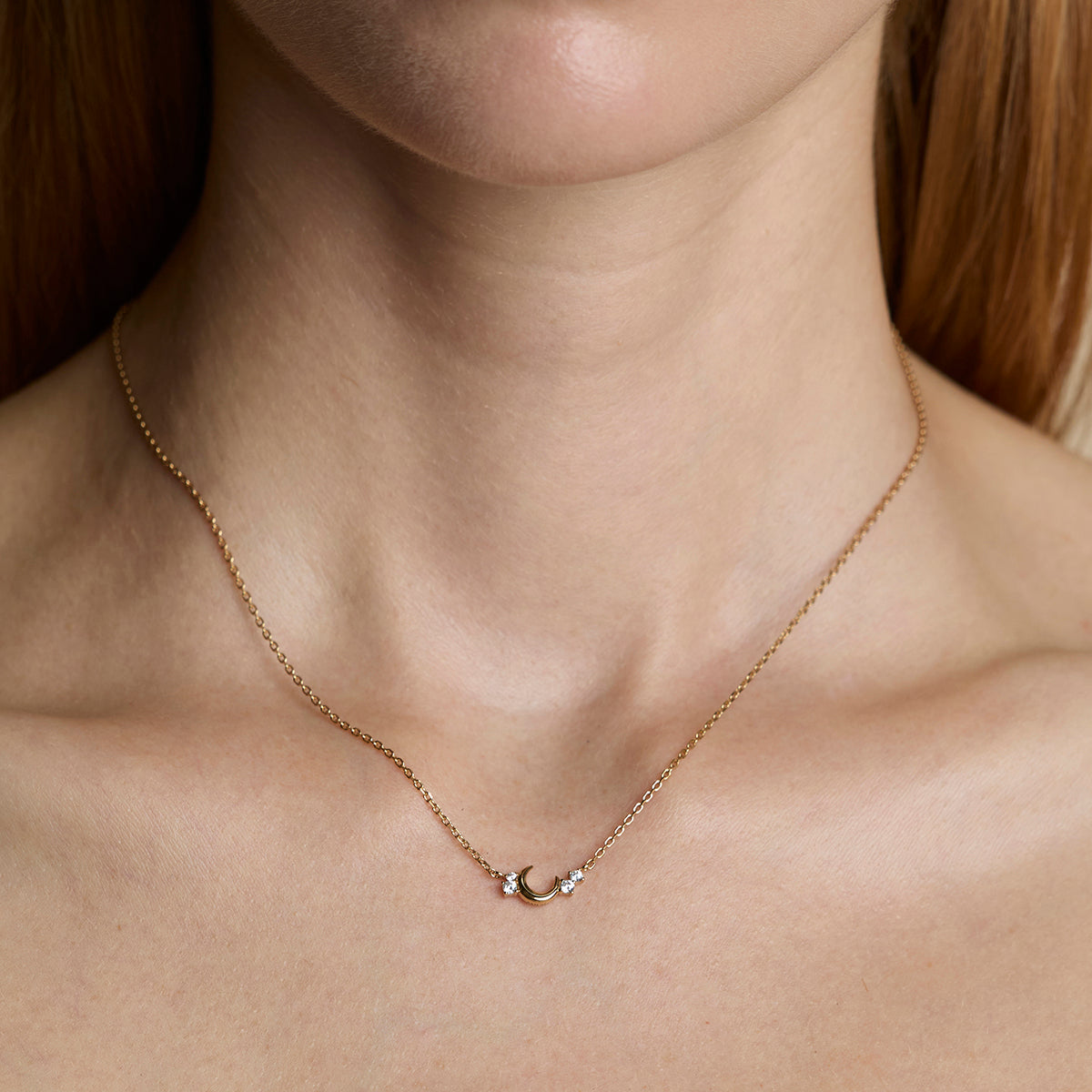 Crescent Moon Pendant Necklace in Gold-Astrid &amp; Miyu
