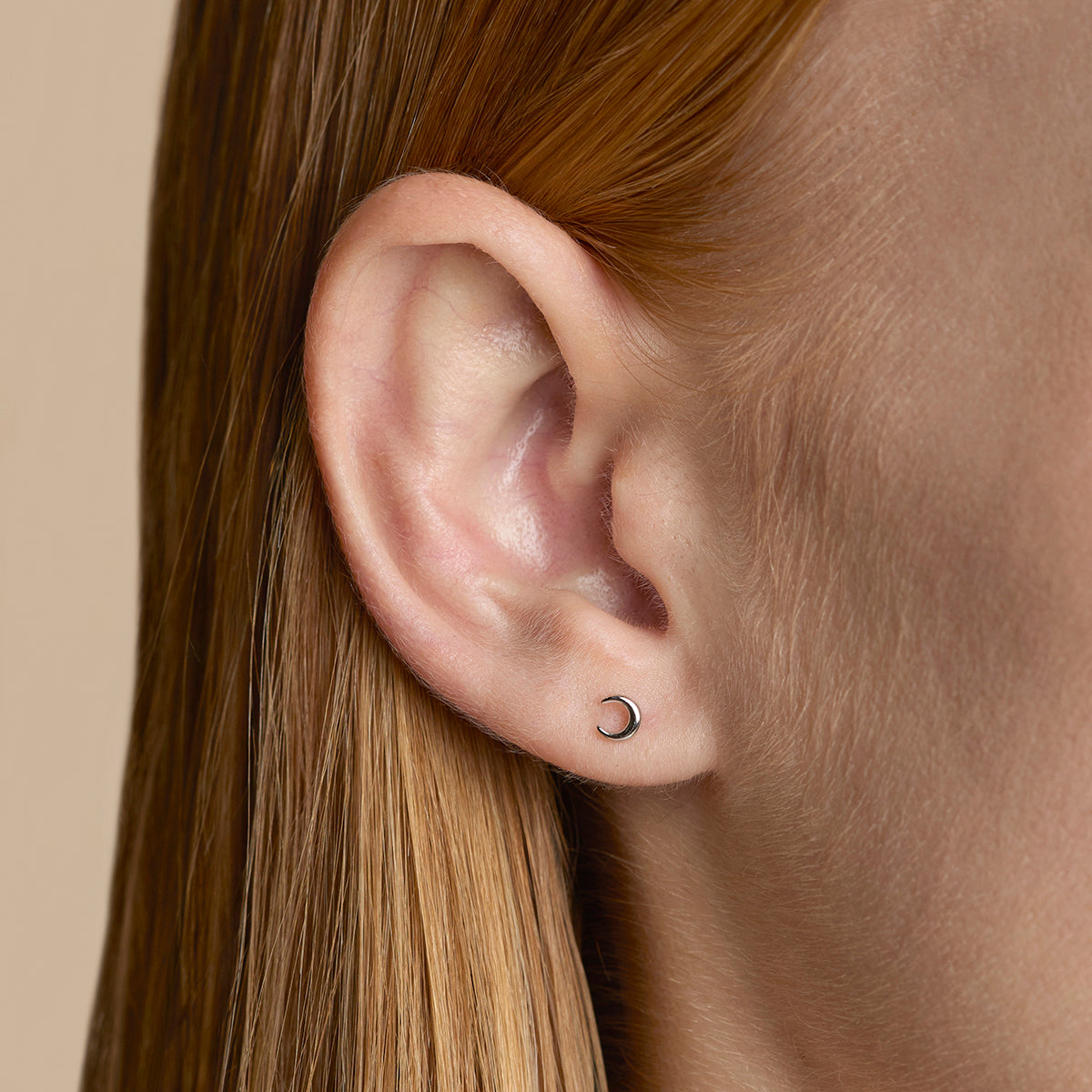 Crescent Moon Studs in Silver-Astrid &amp; Miyu