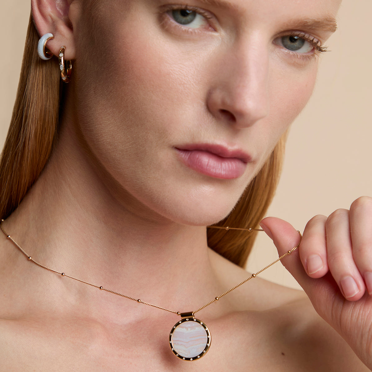 Blue Lace Agate Pendant Necklace in Gold-Astrid &amp; Miyu
