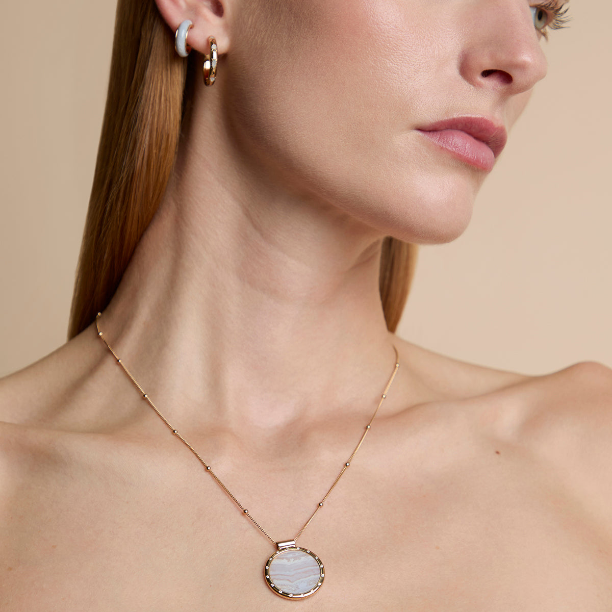 Blue Lace Agate Pendant Necklace in Gold-Astrid &amp; Miyu