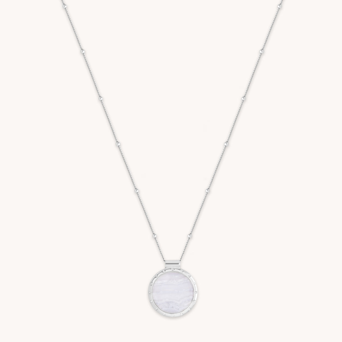 Blue Lace Agate Pendant Necklace in Silver-Astrid &amp; Miyu
