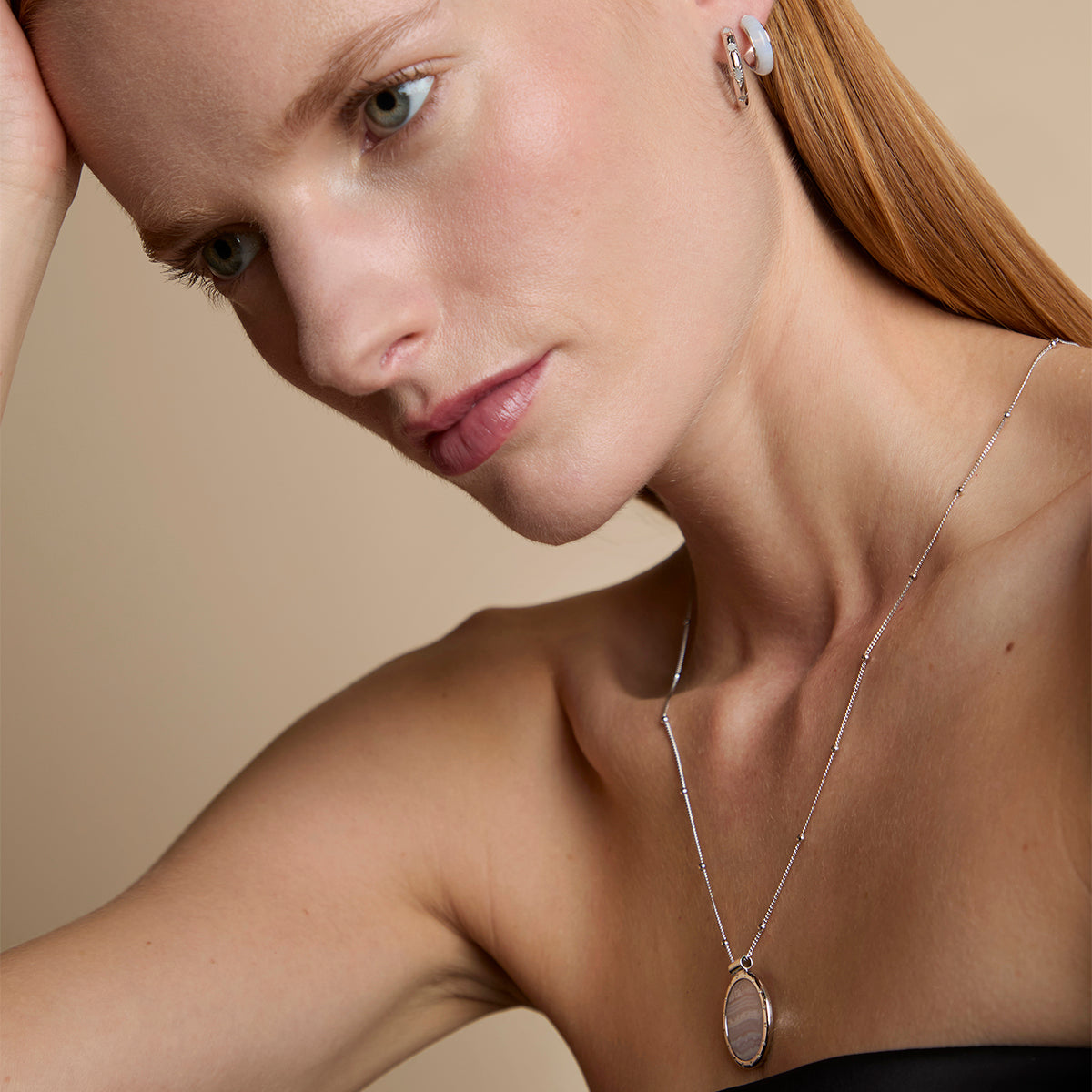 Blue Lace Agate Pendant Necklace in Silver-Astrid &amp; Miyu