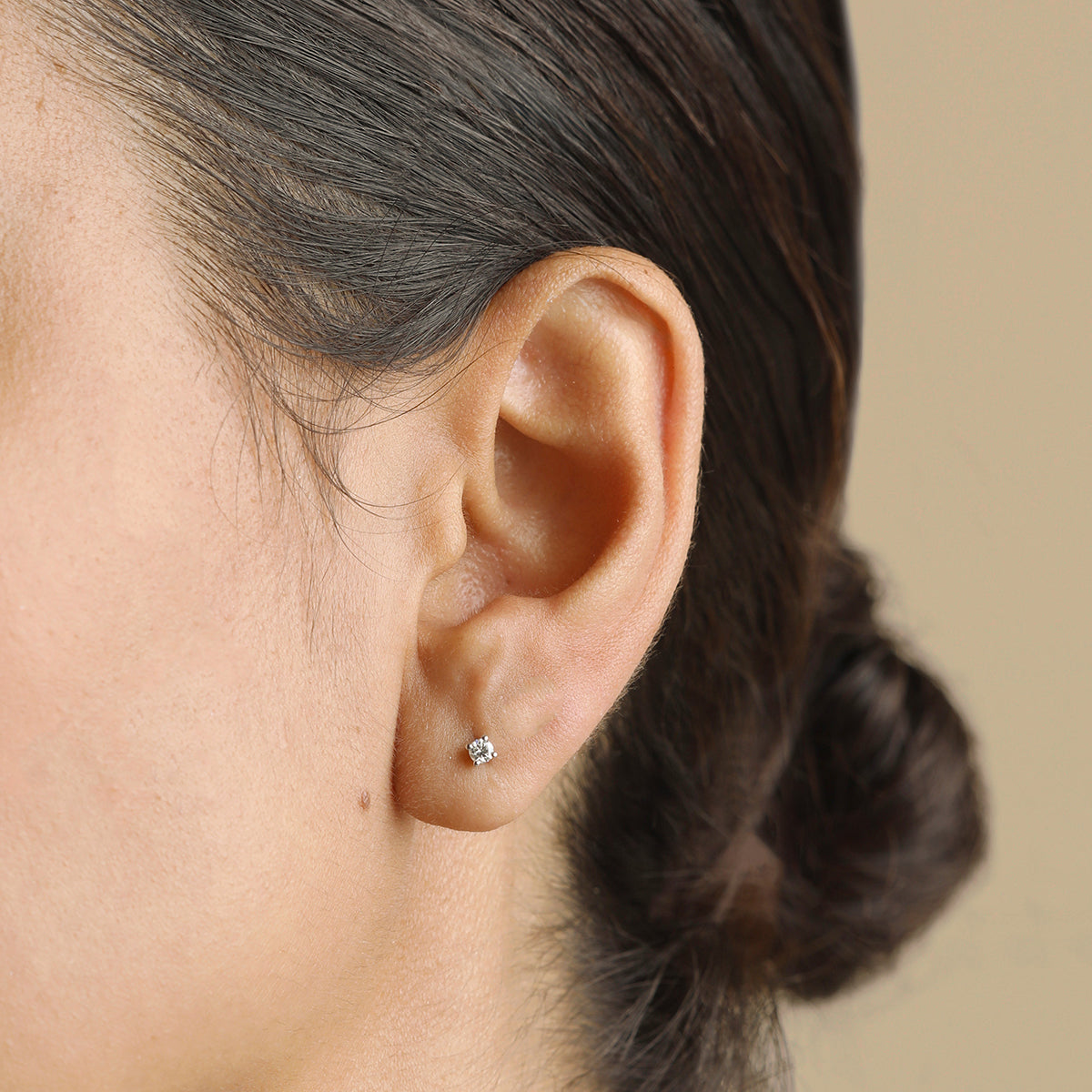 Diamond Solitaire Stud Earrings in Solid White Gold-Astrid &amp; Miyu