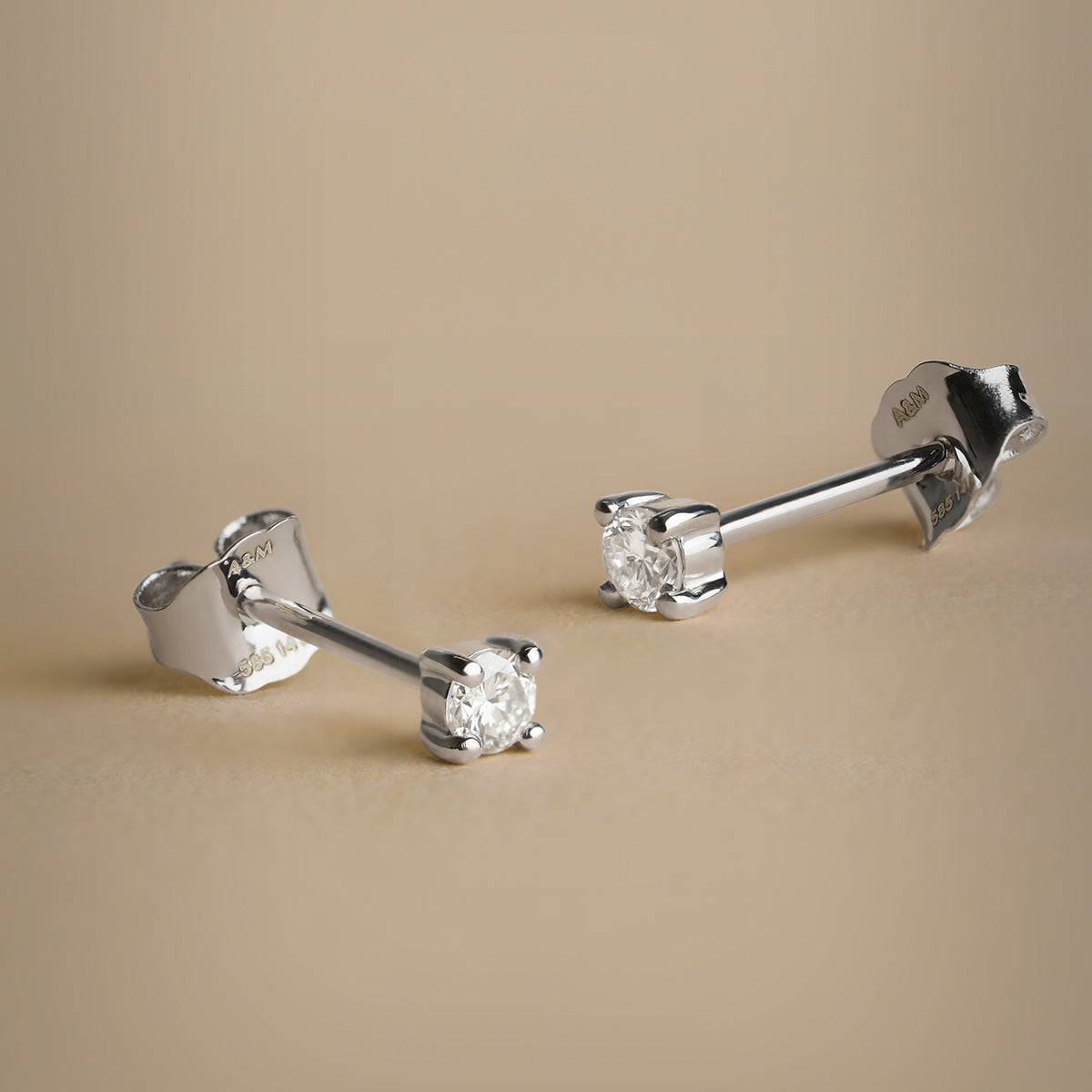 Diamond Solitaire Stud Earrings in Solid White Gold-Astrid &amp; Miyu