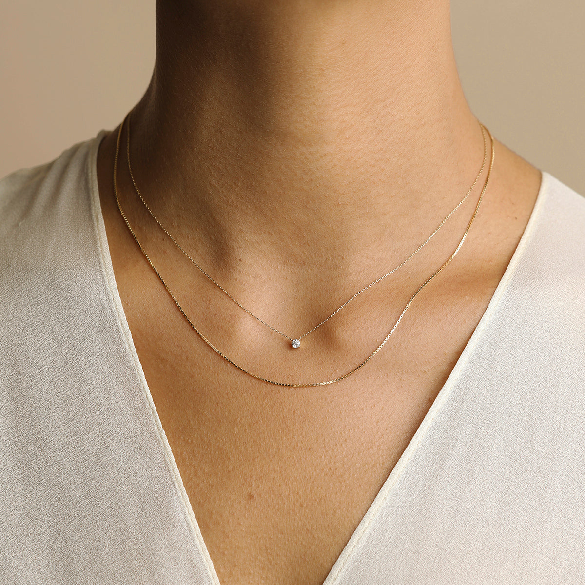 Diamond Solitaire Pendant Necklace in Solid Gold-Astrid &amp; Miyu