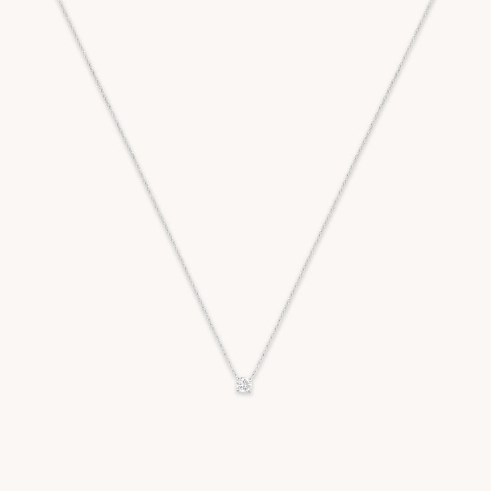 Diamond Solitaire Pendant Necklace in Solid White Gold-Astrid &amp; Miyu