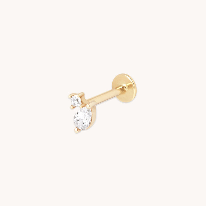 Diamond Double Gem Piercing Stud in Solid Gold-Astrid &amp; Miyu