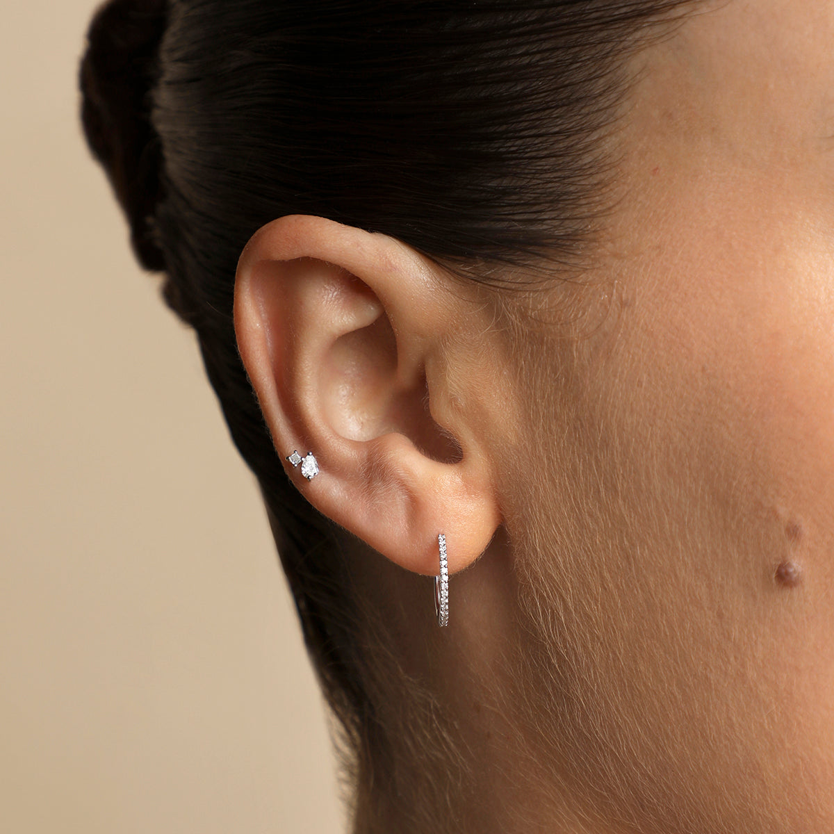Diamond Double Gem Piercing Stud in Solid White Gold-Astrid &amp; Miyu