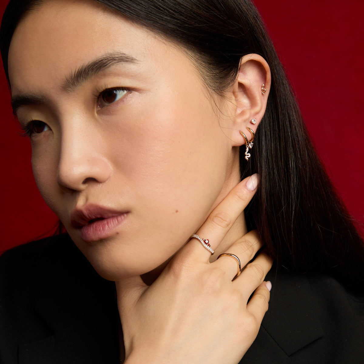 April White Topaz - Snake Piercing Stud in Solid Gold - Piercing Stud - Astrid &amp; Miyu